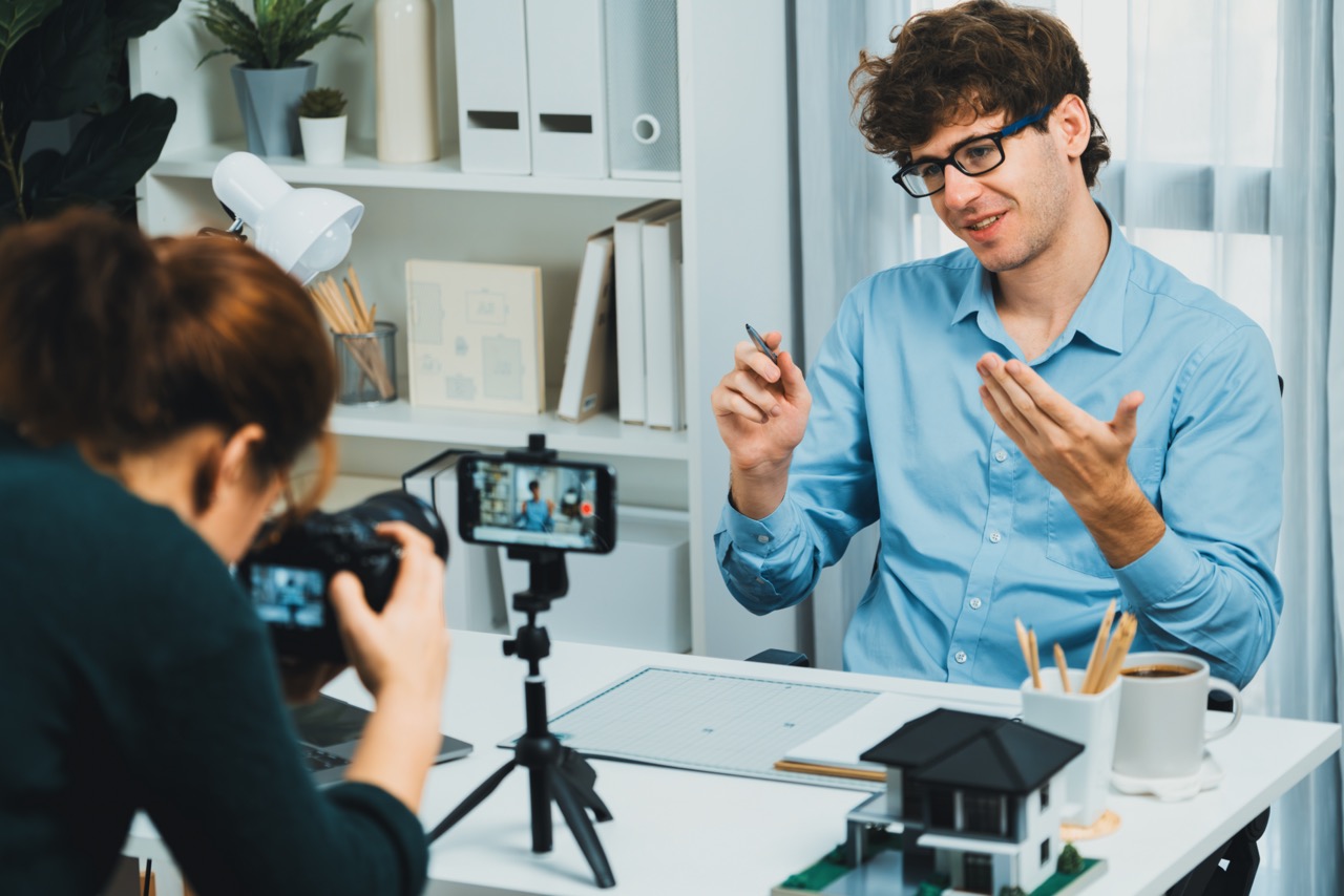 Content creator recording video for social media marketing and influencer campaign